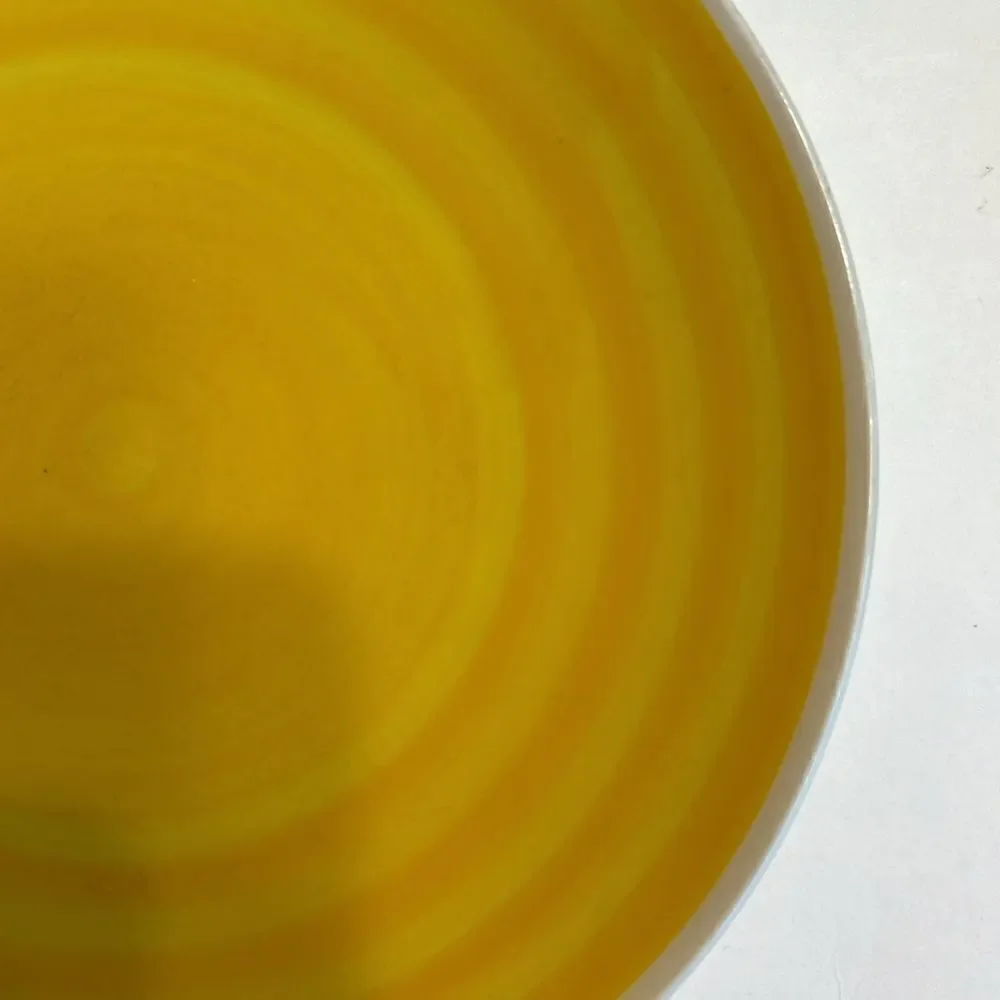 West Elm Set Of 4 Yellow Circles Ceramic Salad Lunch Plates 9”